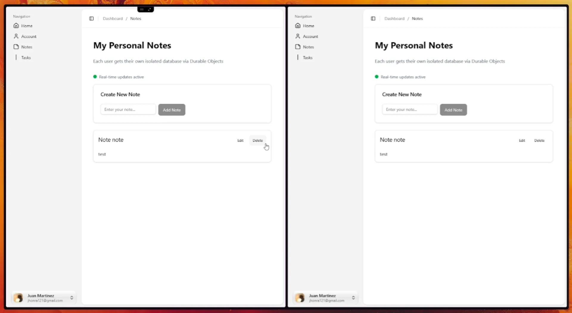 Preview of Durable Objects Realtime Database per User