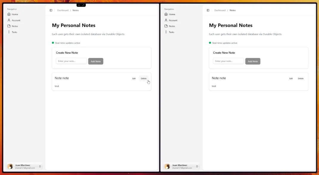 Preview of Durable Objects Realtime Database per User